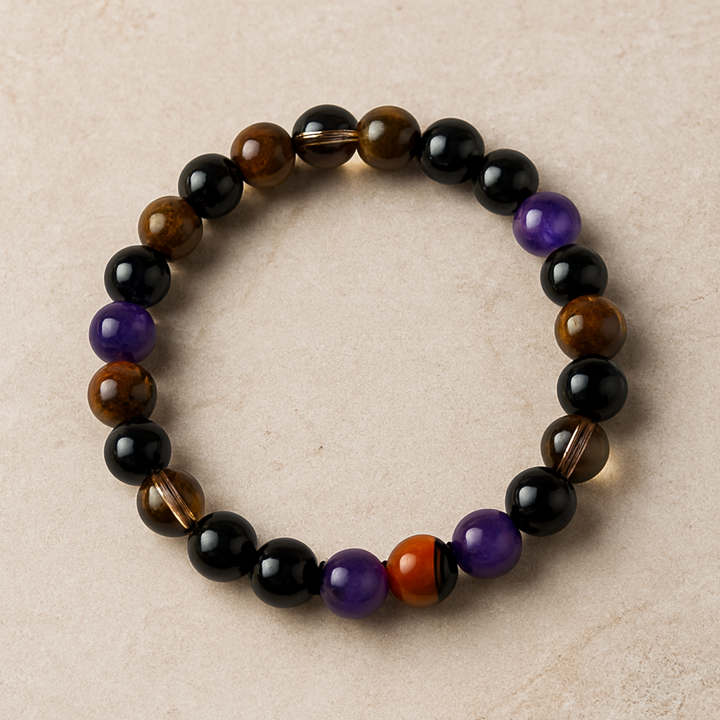 Pulsera de Piedras Naturales para Mujer - Obsidiana, Ojo de Tigre, Cuarzo y Amatista