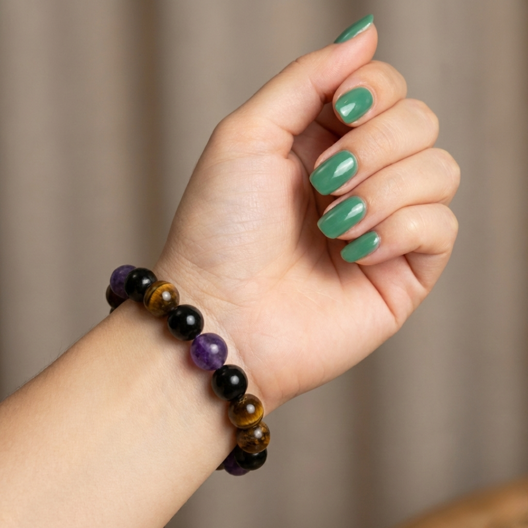 Pulsera de Piedras Naturales para Mujer - Obsidiana, Ojo de Tigre, Cuarzo y Amatista
