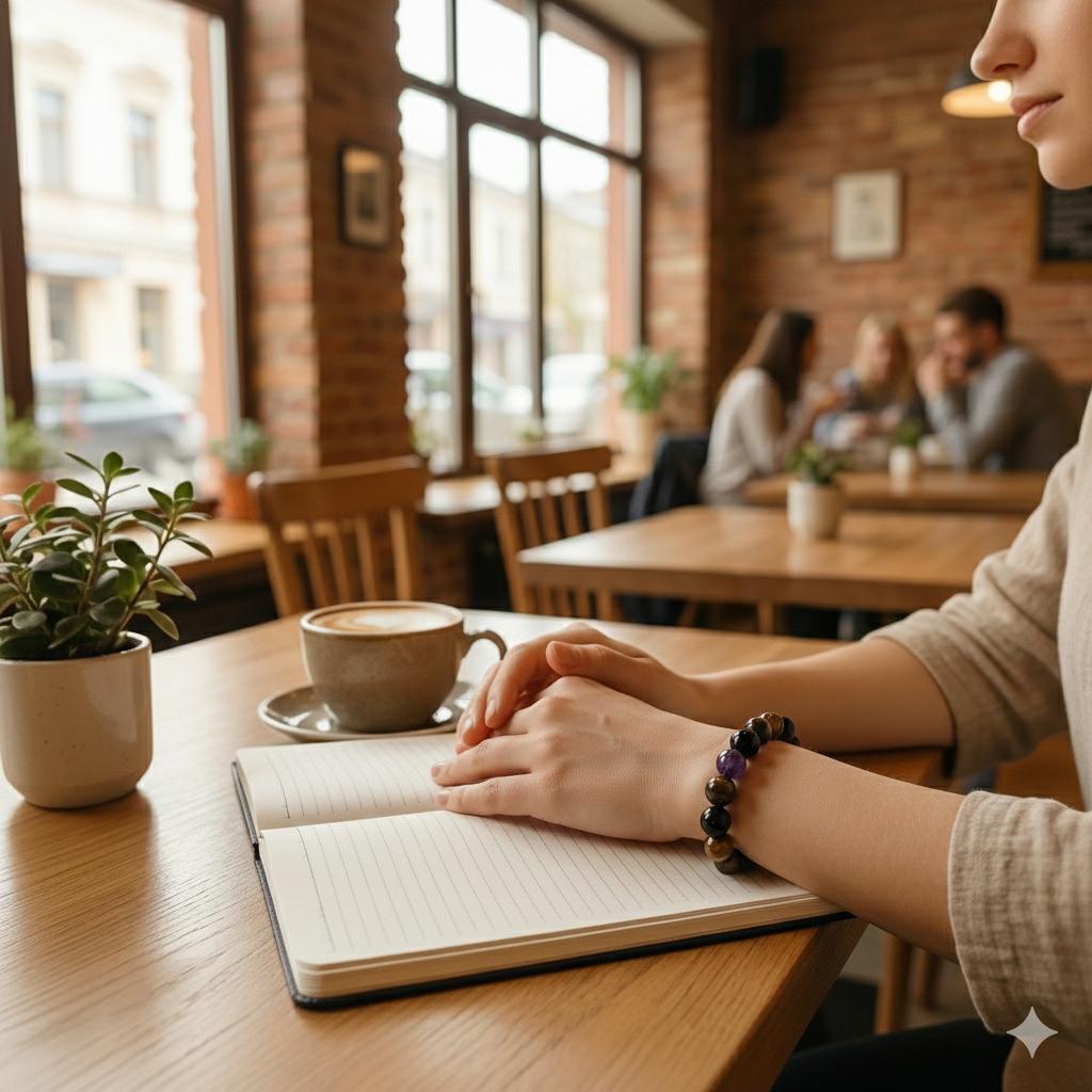 Manilla de 4 piedras: obsidiana, ojo de tigre, cuarzo ahumado y amatista ✨
